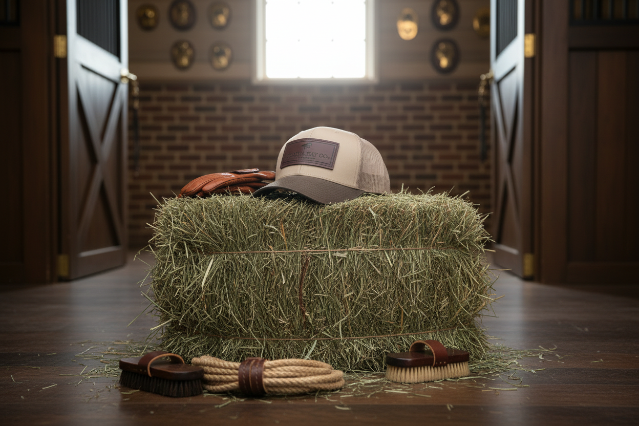 Khaki Trucker Hat with Bermudagrass Hay Bale